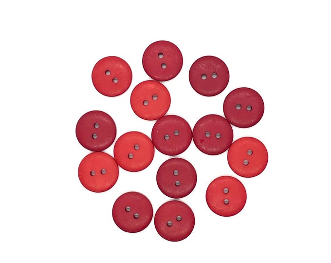 Red 3/4" Buttons, 2 Shades, Hand Dyed by Just Another Button Company, Qty 15