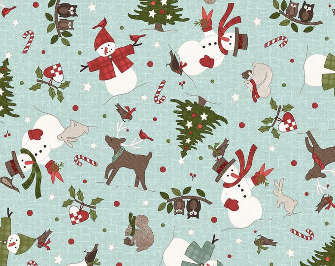 COTTON Christmas Toss Aqua Flannel, 100% COTTON, MASF11162-Q. Sold by the half-yard.