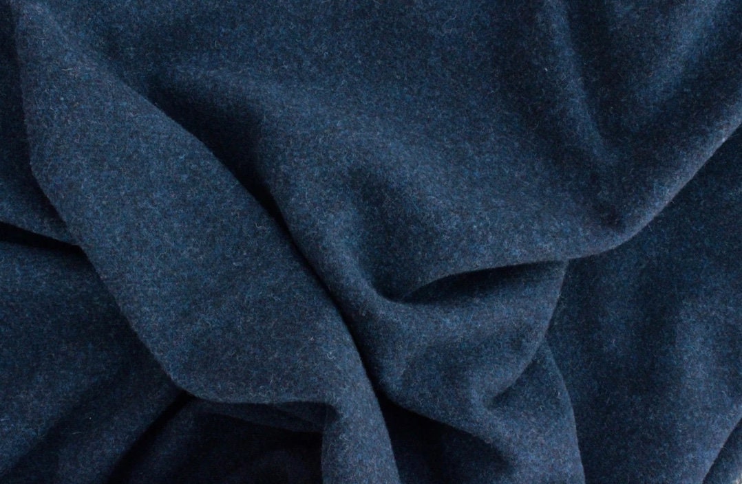 Navy blue wool blend fabric Vintage dress material Tubular knit Nautical pirate 