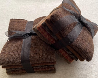 Hot Chocolate Ribbon Bundle, Felted Wool Fabric for Rug Hooking, Wool Appliqué, Sewing and Crafts