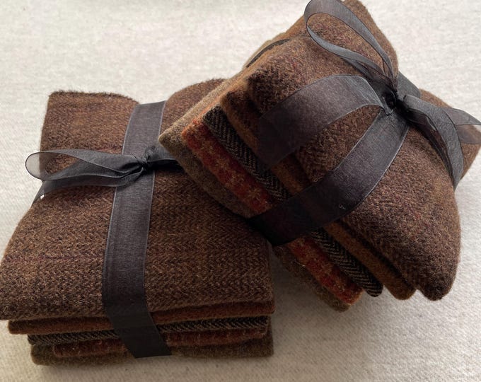 Hot Chocolate Ribbon Bundle, Felted Wool Fabric for Rug Hooking, Wool Appliqué, Sewing and Crafts