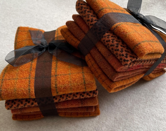 Oranges with Cloves Ribbon Bundle, Felted Wool for Rug Hooking, Wool Appliqué, Sewing and Crafts