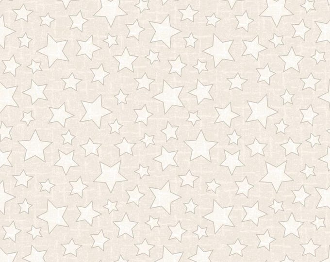 COTTON Cream Stars Flannel, 100% Cotton, MASF11165-E, Sold by the half-yard.