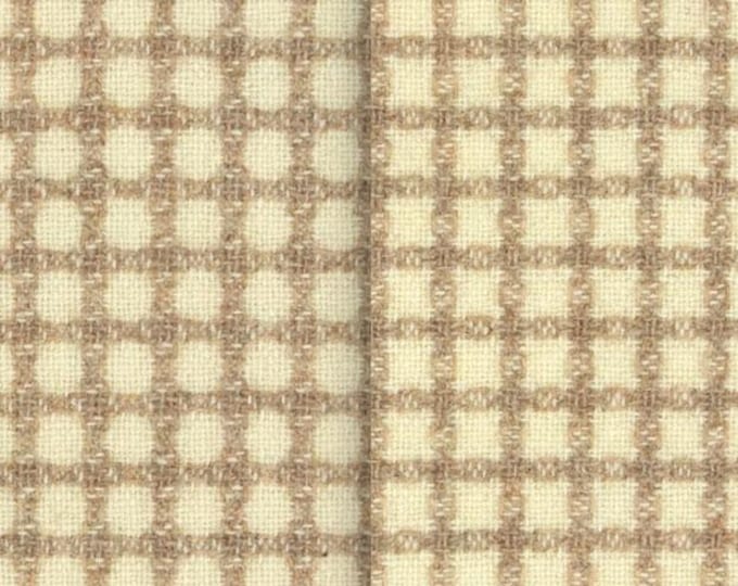 Tan and Natural Windowpane, Felted Wool Fabric for Rug Hooking, Wool Appliqué, Sewing and Crafts