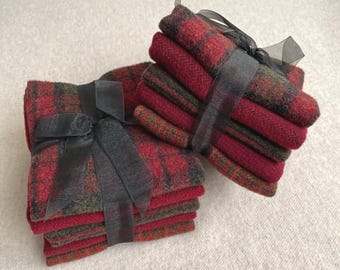 Christmas Ribbon Bundle, Felted Wool Fabric for Rug Hooking, Wool Appliqué, Sewing and Crafts