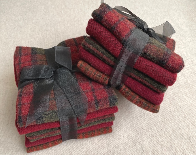 Christmas Ribbon Bundle, Felted Wool Fabric for Rug Hooking, Wool Appliqué, Sewing and Crafts