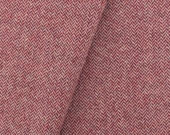 Cranberry & Cream Skinny Herringbone, Felted Wool Fabric for Rug Hooking, Wool Applique and Crafts