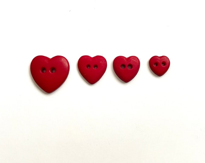 Different Sizes, Hand-Dyed Heart Buttons, Cardinal Red, Just Another Button Company