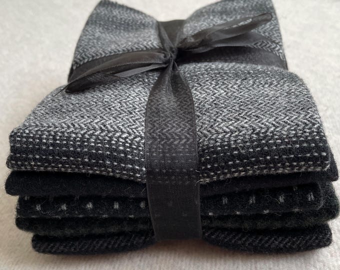 Christmas Coal Ribbon Bundle #2, Wool Felted Fabric for Rug Hooking, Wool Appliqué, Sewing and Crafts