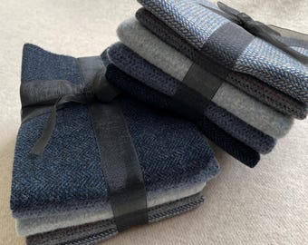 Blue Frost Ribbon Bundle, Felted Wool Fabric for Rug Hooking, Wool Appliqué, Sewing and Crafts