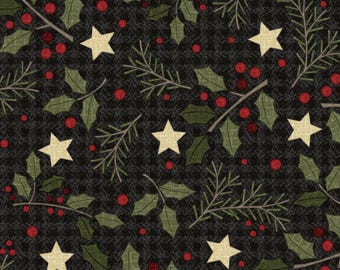Cotton Holly Flannel-Black, 100% Cotton, MASF10894-J, for Sewing, Wool Appliqué and Craft Projects. Sold by the half-yard.