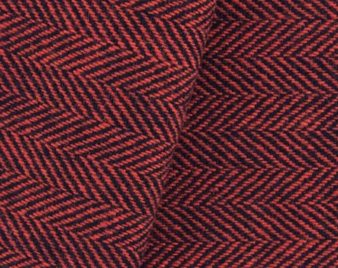 Orange and Black Herringbone, Felted Wool Fabric for Rug Hooking, Wool Appliqué, Sewing and Crafts
