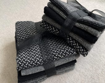 Christmas Coal Ribbon Bundle, Felted Wool Fabric for Rug Hooking, Wool Appliqué, Sewing and Crafts