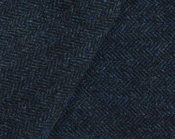 Deep Blue & Black Herringbone, Felted Wool Fabric for Rug Hooking, Wool Applique and Crafts
