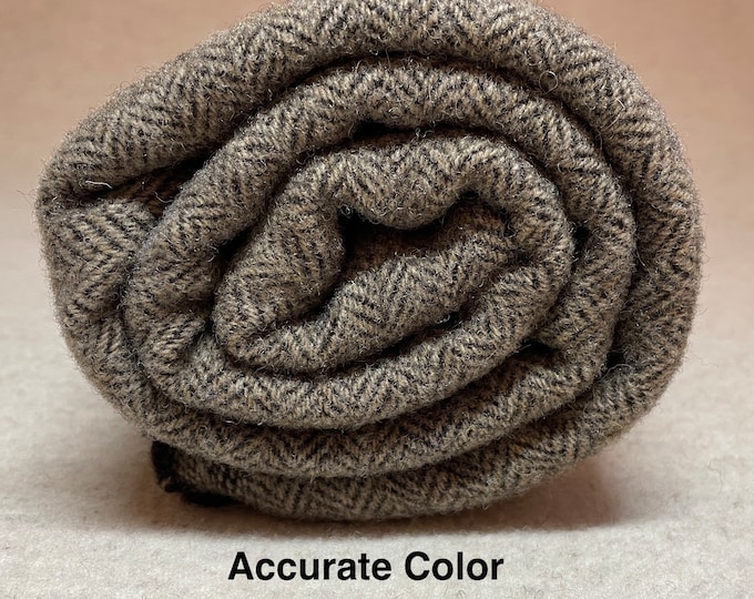 Reversible Brown Herringbone, Felted Wool Fabric for Rug Hooking, Wool Applique and Crafts