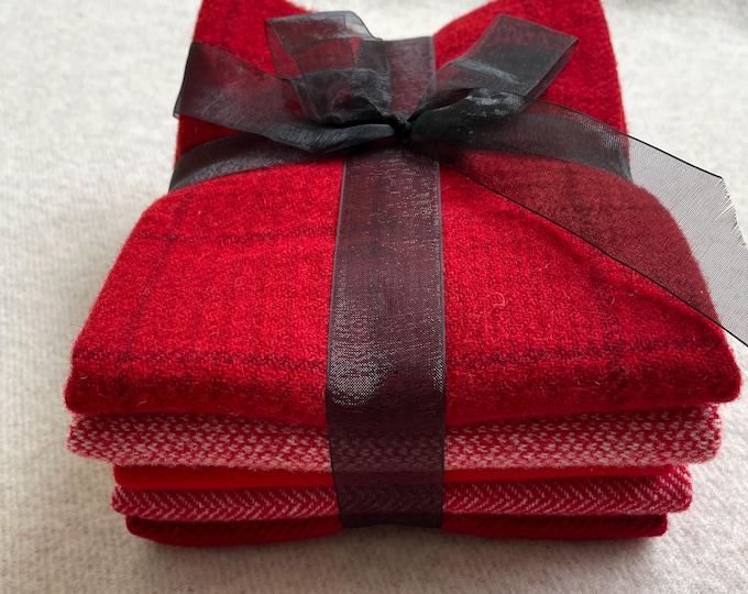 Candy Cane Ribbon Bundle #2, Felted Wool Fabric for Rug Hooking, Wool Appliqué, Sewing and Crafts