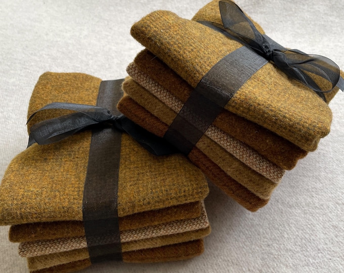 Five Golden Rings Ribbon Bundle, Felted Wool Fabric for Rug Hooking, Wool Appliqué, Sewing and Crafts