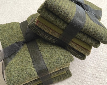 Wreath Green Ribbon Bundle, Felted Wool Fabric for Rug Hooking, Wool Appliqué, Sewing and Crafts