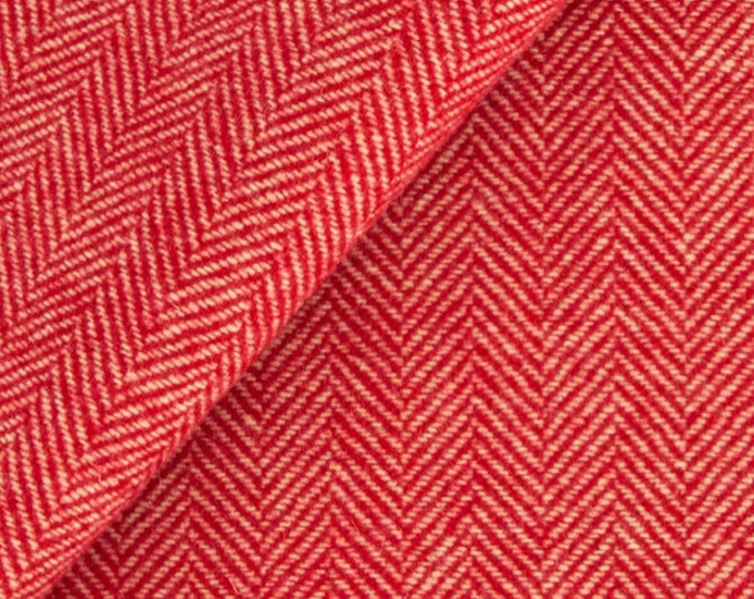 Red & Light Camel Herringbone, Felted Wool Fabric for Rug Hooking, Wool Applique and Crafts