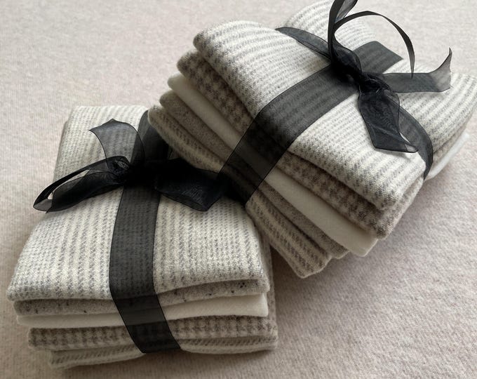 Snowman Ribbon Bundle, Felted Wool Fabric for Rug Hooking, Wool Appliqué, Sewing and Crafts