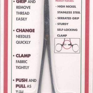 May include: A silver-colored The Gripper tool with a self-locking clamp. The tool is packaged in a clear plastic blister pack with a white background and green and red borders. The packaging lists the tool's features, including high nickel stainless steel, serrated grip, and sturdy construction.