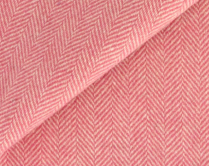 Flamingo Pink & White Herringbone, Felted Wool Fabric for Rug Hooking, Wool Applique and Crafts