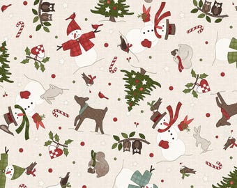 COTTON Christmas Toss Cream Flannel, 100% COTTON, MASF11162-E. Sold by the half-yard.