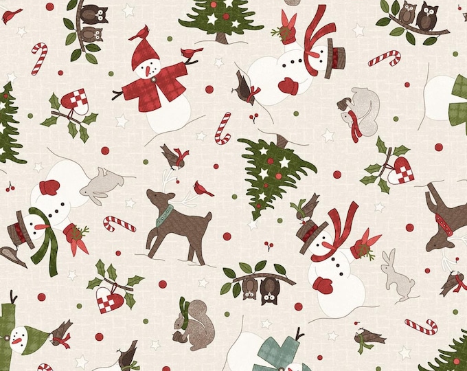 COTTON Christmas Toss Cream Flannel, 100% COTTON, MASF11162-E. Sold by the half-yard.