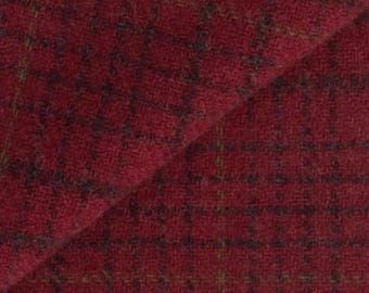 Antique Red Windowpane, Felted Wool Fabric for Rug Hooking, Wool Appliqué, Crafts and Sewing