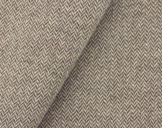 Brown & Cream Narrow Herringbone, Felted Wool Fabric for Rug Hooking, Wool Appliqué and Crafts