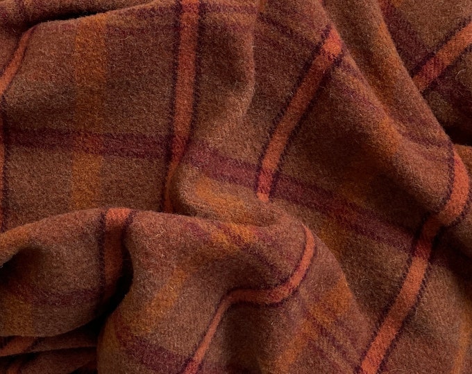 Big Orange Plaid, Felted Wool Fabric for Rug Hooking, Wool Applique and Crafts