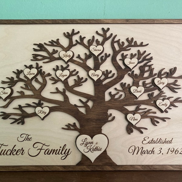 Árbol genealógico, adorno para estante, personalizado, Navidad, abuelos, padres, aniversario, boda, Día de la Madre/Padre, San Valentín, corazón