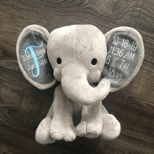 Birth Stat Elephant, Birth stat stuffed animal, personalized baby gift