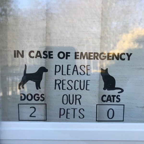 Please rescue our pets, in case of fire, rescue our pets sticker, in case of emergency sticker, cat lover, dog lover, animal sticker