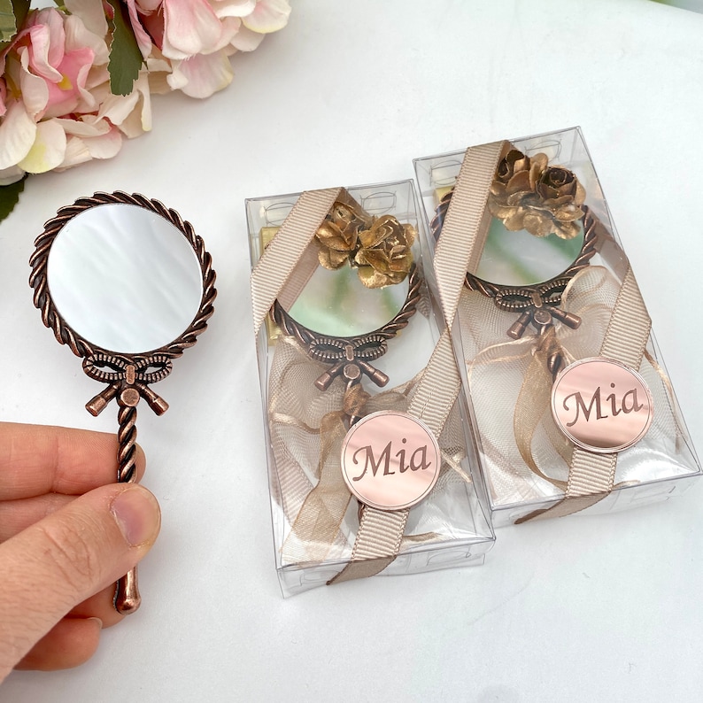 Chocolate Wedding Favor, Mini Hand Mirror and Chocolate Favor, Wedding Favor Guest, Chocolate Gift Box, Engagement, Nikkah, Bridal Favor image 6