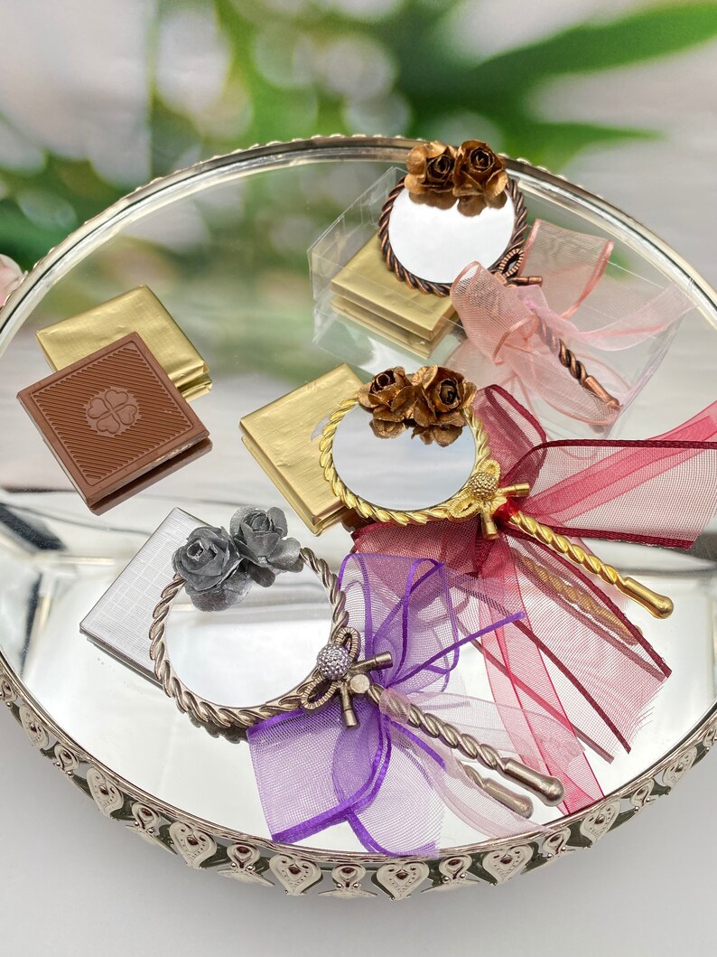 Chocolate Wedding Favor, Mini Hand Mirror and Chocolate Favor, Wedding Favor Guest, Chocolate Gift Box, Engagement, Nikkah, Bridal Favor image 9