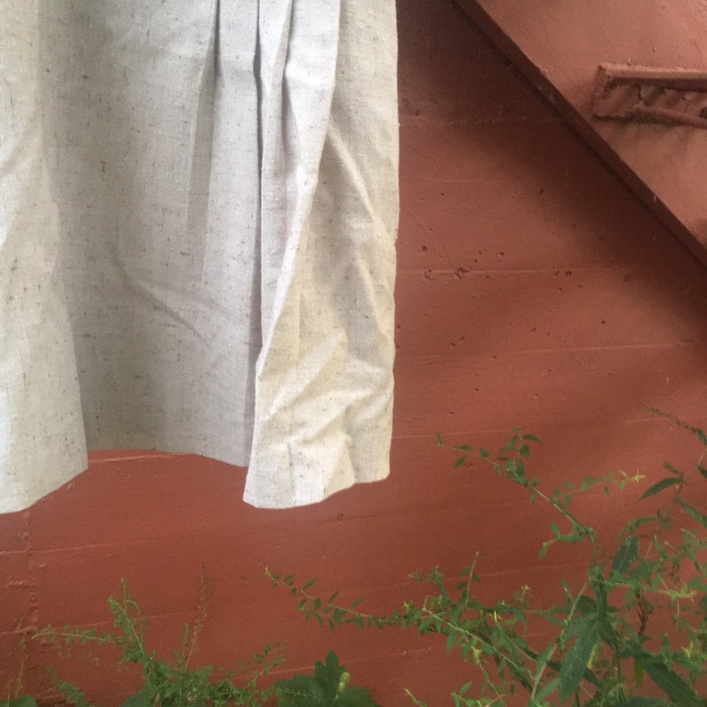 vintage oat linen blend midi skirt pleated high-waisted calf length pendleton tweed style prairie skirt cream tan beige retro boho
