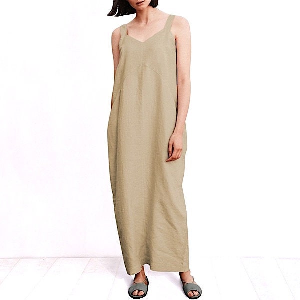 LINEN COCOON DRESS sin mangas v-cuello de longitud completa | Etsy