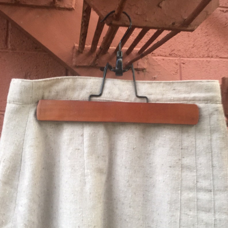 vintage oat linen blend midi skirt pleated high-waisted calf length pendleton tweed style prairie skirt cream tan beige retro boho