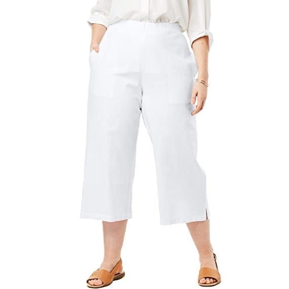 Plus size white 100 linen capris / minimalist highwaisted Etsy
