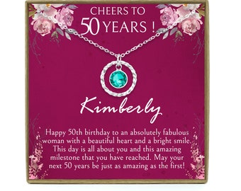 50th Birthday Gift for Women, 50th Birthday Gift for her, 50th Birthday Gift for Woman, 50th Birthday Gift Idea, Personalized Birthstone