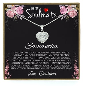 À mon collier d’âme sœur, cadeaux Vday pour elle, cadeau de Saint-Valentin pour âme sœur, femme, gf, petite amie, fiancée, future épouse, bijoux de carte de message