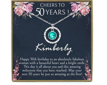 50th Birthday Gift for Women, 50th Birthday Gift for her, 50th Birthday Gift for Woman, 50th Birthday Gift Idea, Personalized Birthstone
