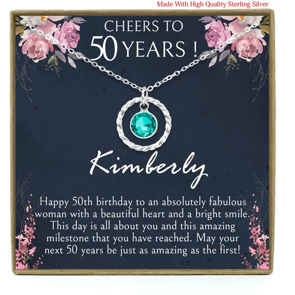 50th Birthday Gift for Women, 50th Birthday Gift for her, 50th Birthday Gift for Woman, 50th Birthday Gift Idea, Personalized Birthstone