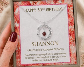 50th Birthday Gift for Women, Personalized 5 Ring 5 Decades Necklace