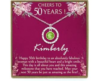 50th Birthday Gift for Women, 50th Birthday Gift for her, 50th Birthday Gift for Woman, 50th Birthday Gift Idea, Personalized Birthstone