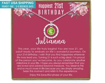 21st Birthday Gift for Her, 21st Birthday Gift, 21st Birthday Card, 21st Birthday Daughter Gift, Personalized Birthstone Necklace