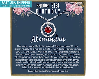 21st Birthday Gift for Her, 21st Birthday Gift, 21st Birthday Card, 21st Birthday Daughter Gift, Personalized Birthstone Necklace