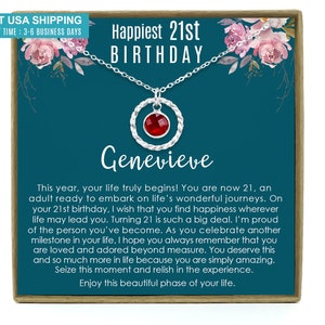 Cadeau 21e anniversaire pour elle, cadeau 21e anniversaire, carte 21e anniversaire, cadeau fille 21e anniversaire, collier de pierre de naissance personnalisé