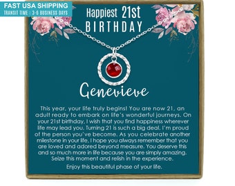 21st Birthday Gift for Her, 21st Birthday Gift, 21st Birthday Card, 21st Birthday Daughter Gift, Personalized Birthstone Necklace